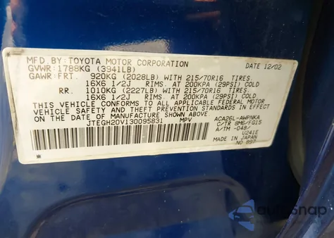 2003 Toyota Rav4 z USA, uszkodzony, nr VIN JTEGH20V130095831